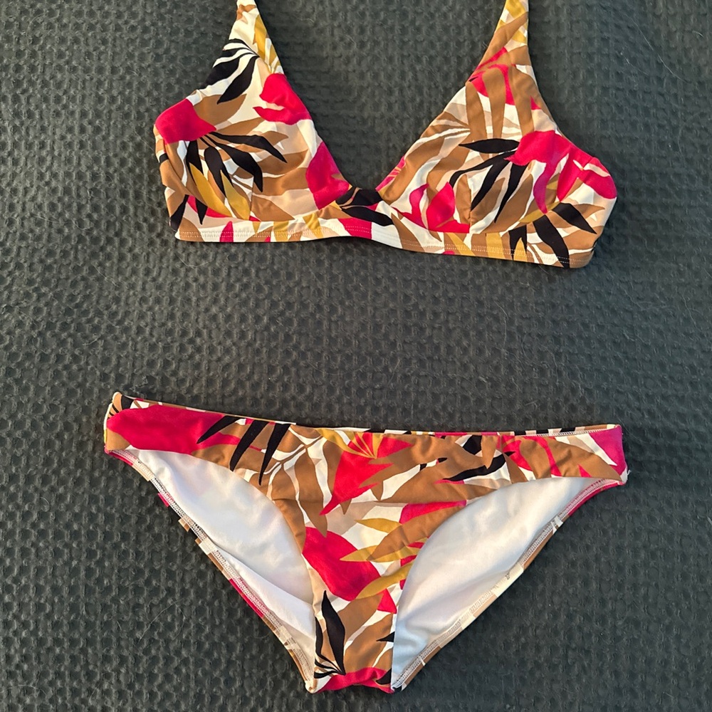 Billabong Floral Leaf Print Bikini - Pink, Brown, Black, Yellow